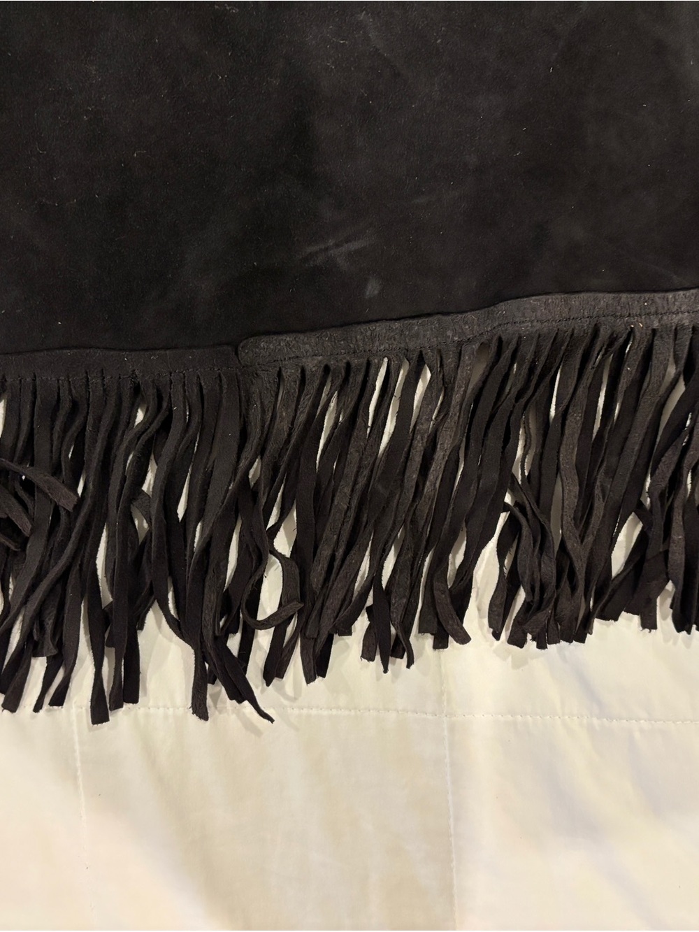 100% Black Suede Wrap Skirt with Fringe - Picture 7 of 7